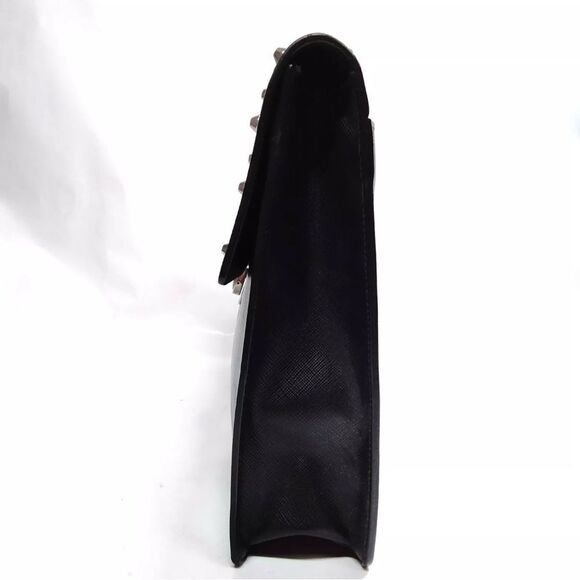 Auth Prada Black Leather Studded Clutch - Picture 3 of 9